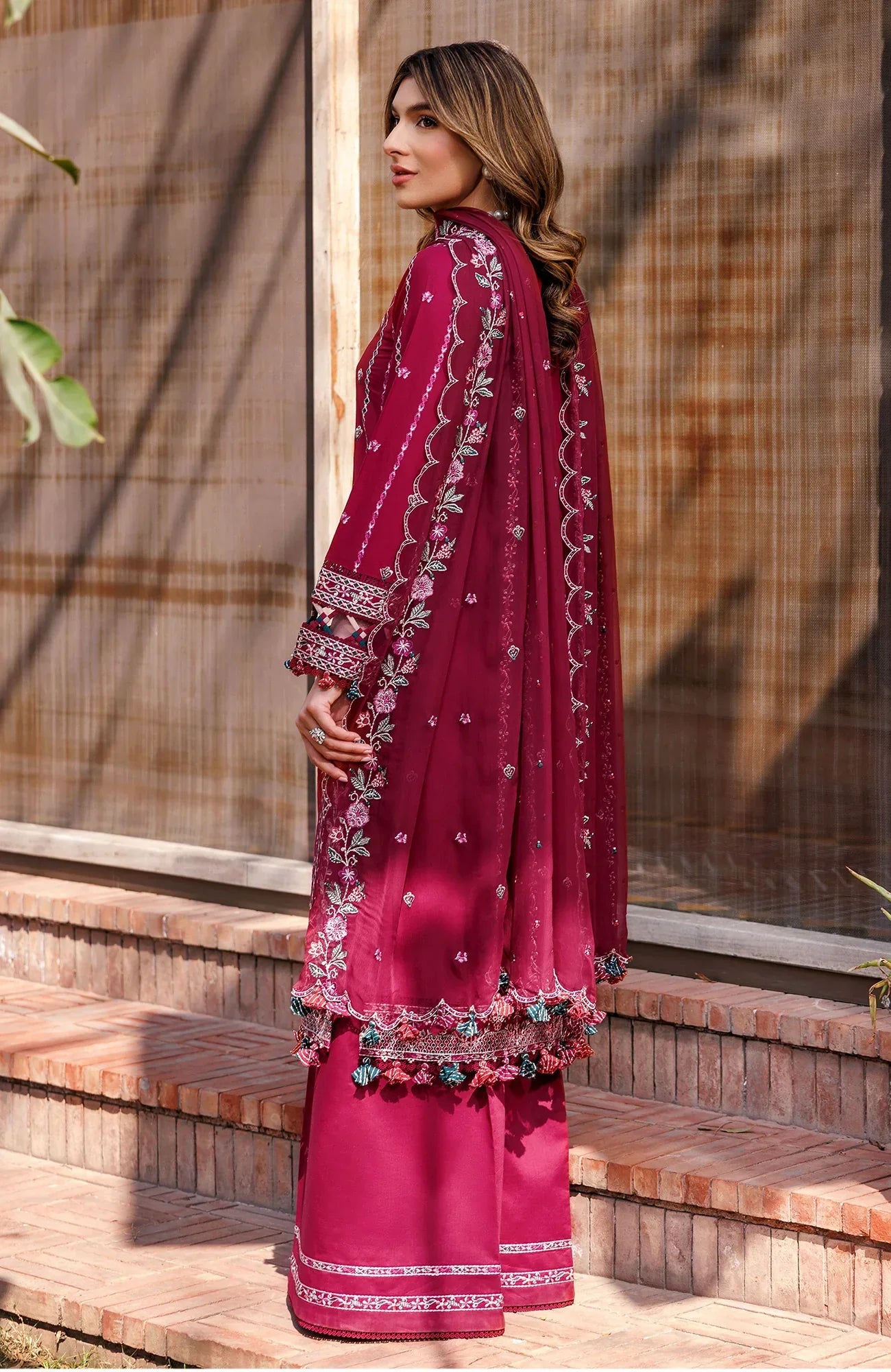 MARIA B - 3PC DHANAK EMBROIDERED SHIRT WITH TWILL PRINTED SHAWL AND TROUSER -KSH5002