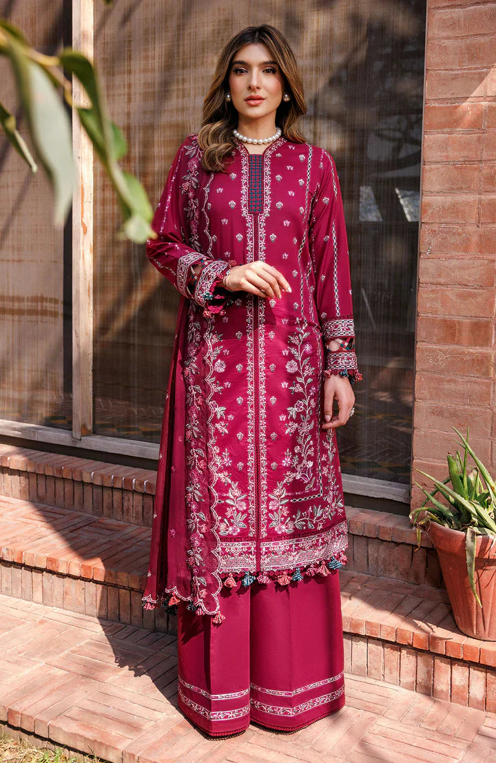 MARIA B - 3PC DHANAK EMBROIDERED SHIRT WITH TWILL PRINTED SHAWL AND TROUSER -KSH5002