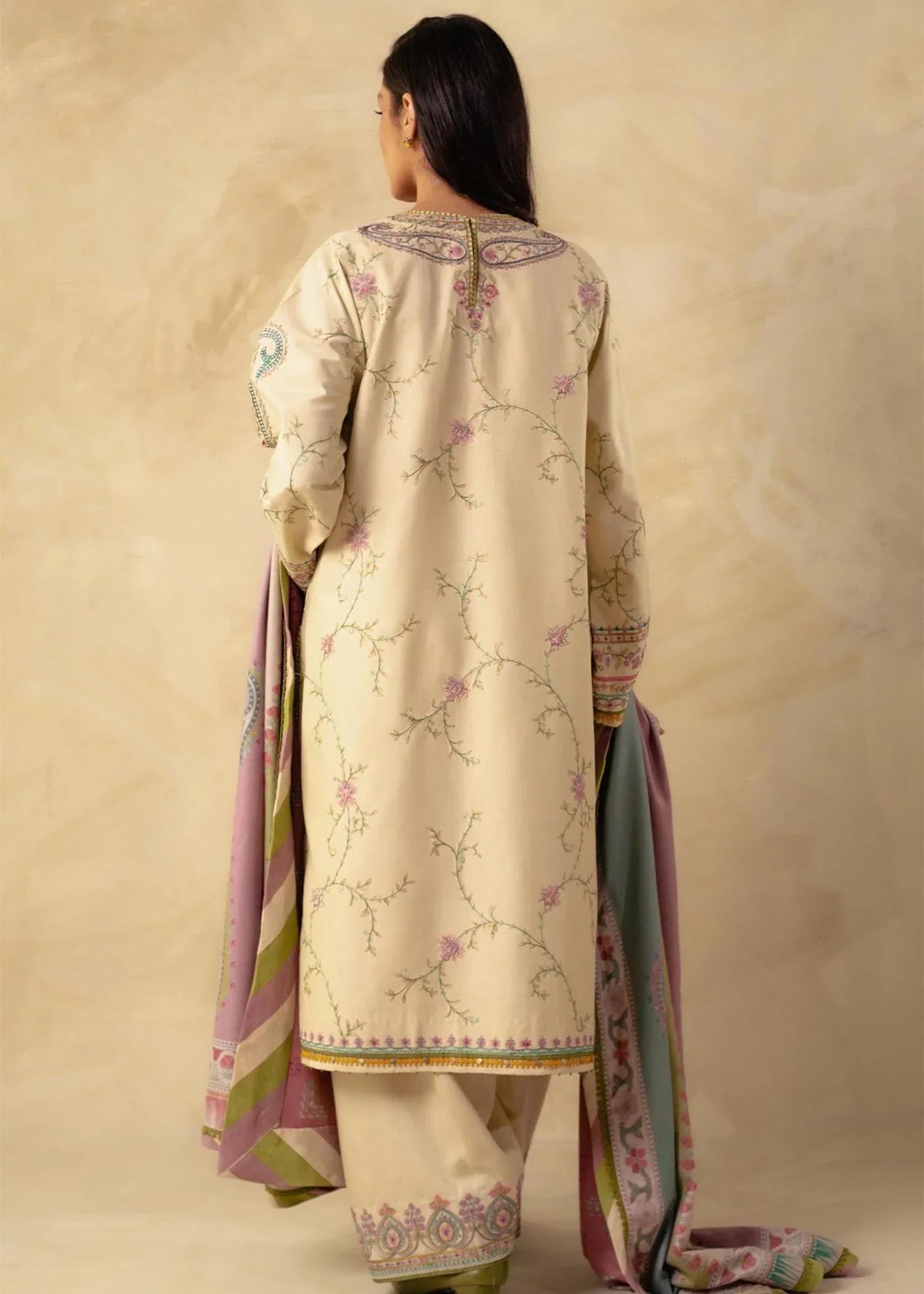 Zara Shahjahan - 3PC Embroided Dhanak Suit -KSH5034