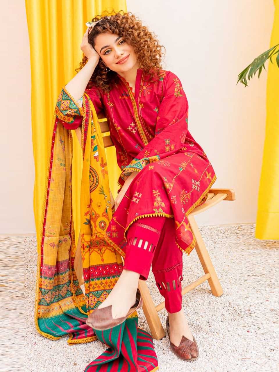 Three Piece Summer embroidered lawn dress