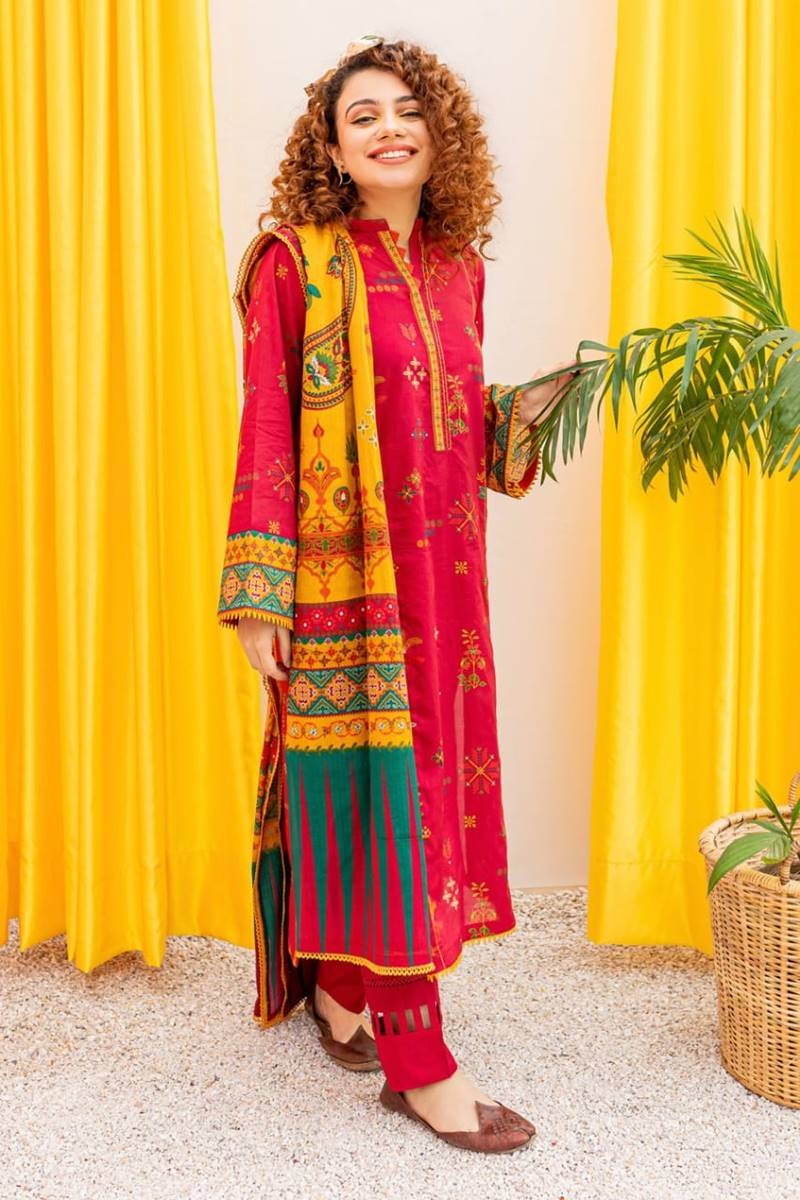 Three Piece Summer embroidered lawn dress