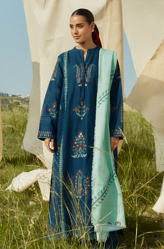 Zara Shahjahan - 3PC Dhanak Embroidered Suit --KSH5094