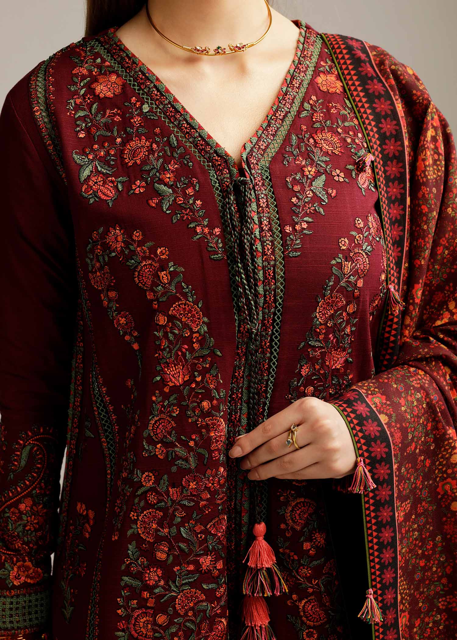 Hussain Rehar - 3PC Embroided Dhanak Suit -KSH5006