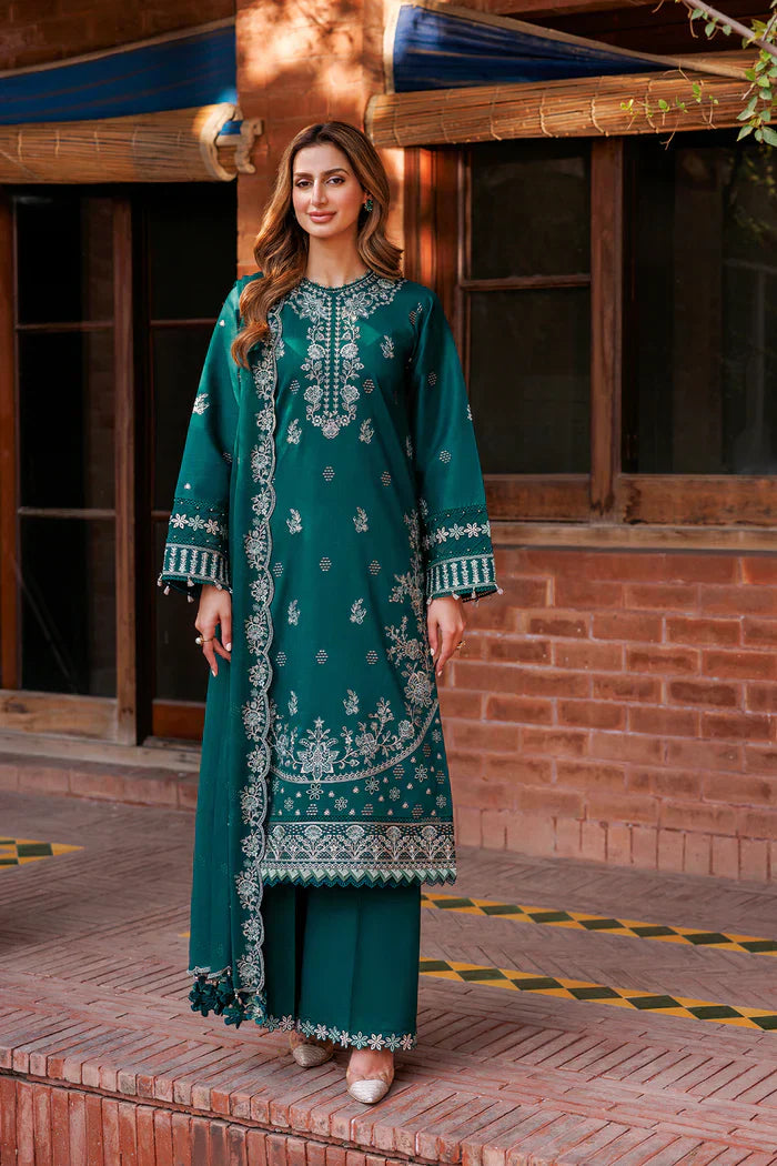 MARIA B - 3PC DHANAK EMBROIDERED SHIRT WITH TWILL PRINTED SHAWL AND TROUSER -KSH5003