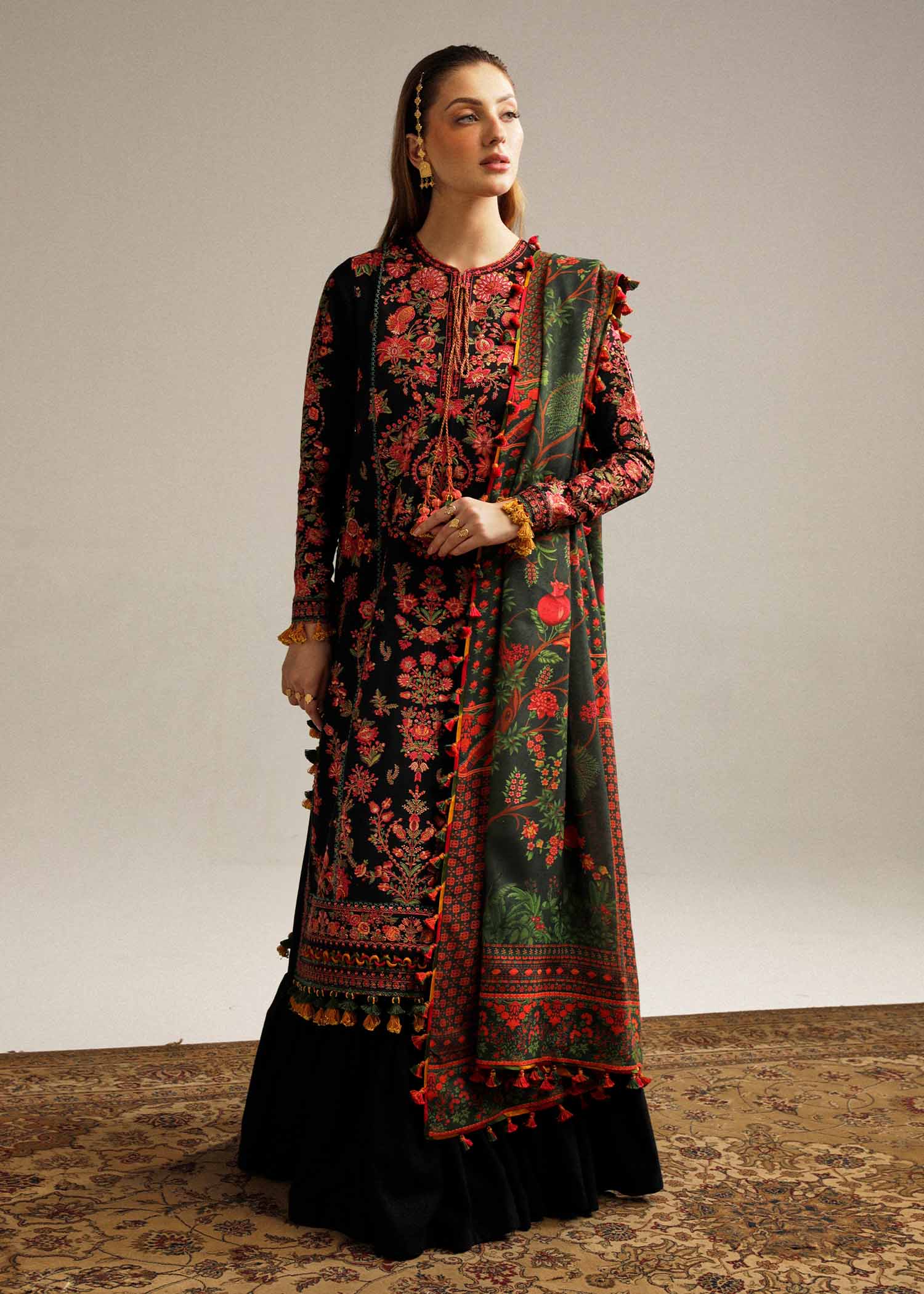 HUSSAIN REHAR - 3PC Dhanak EMBROIDERED SHIRT WITH Dhanak printed DUPATTA AND TROUSER-KSH5005