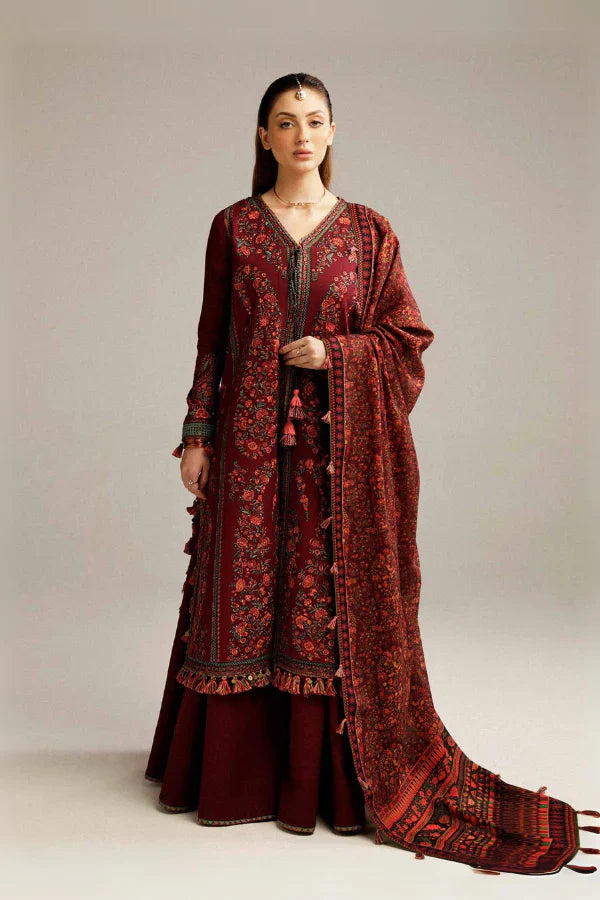 Hussain Rehar - 3PC Embroided Dhanak Suit -KSH5006