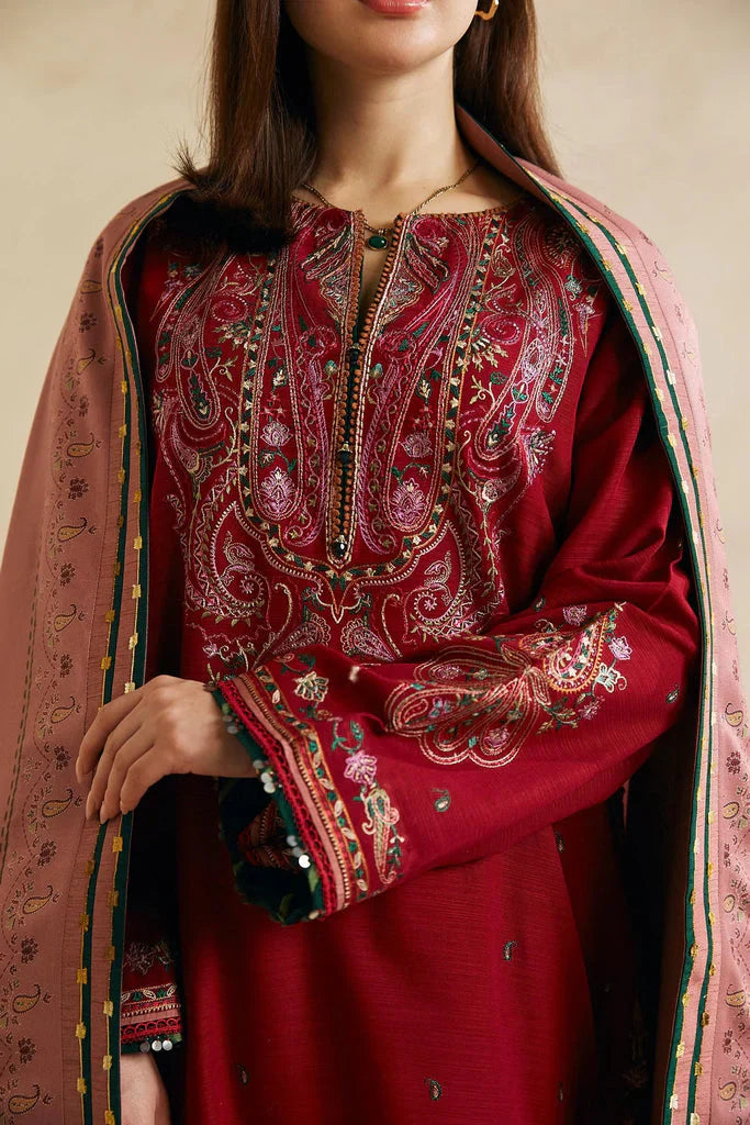 Zara Shahjahan - 3PC Embroided Dhanak Suit -KSH5025