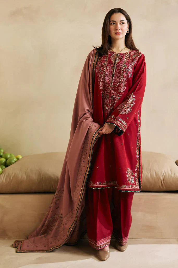 Zara Shahjahan - 3PC Embroided Dhanak Suit -KSH5025