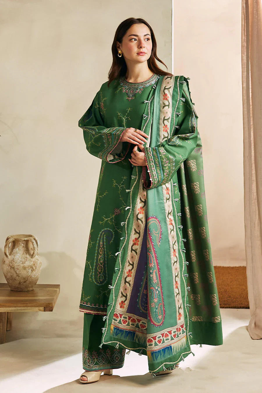 Zara Shahjahan - 3PC Embroided Dhanak Suit -KSH5029