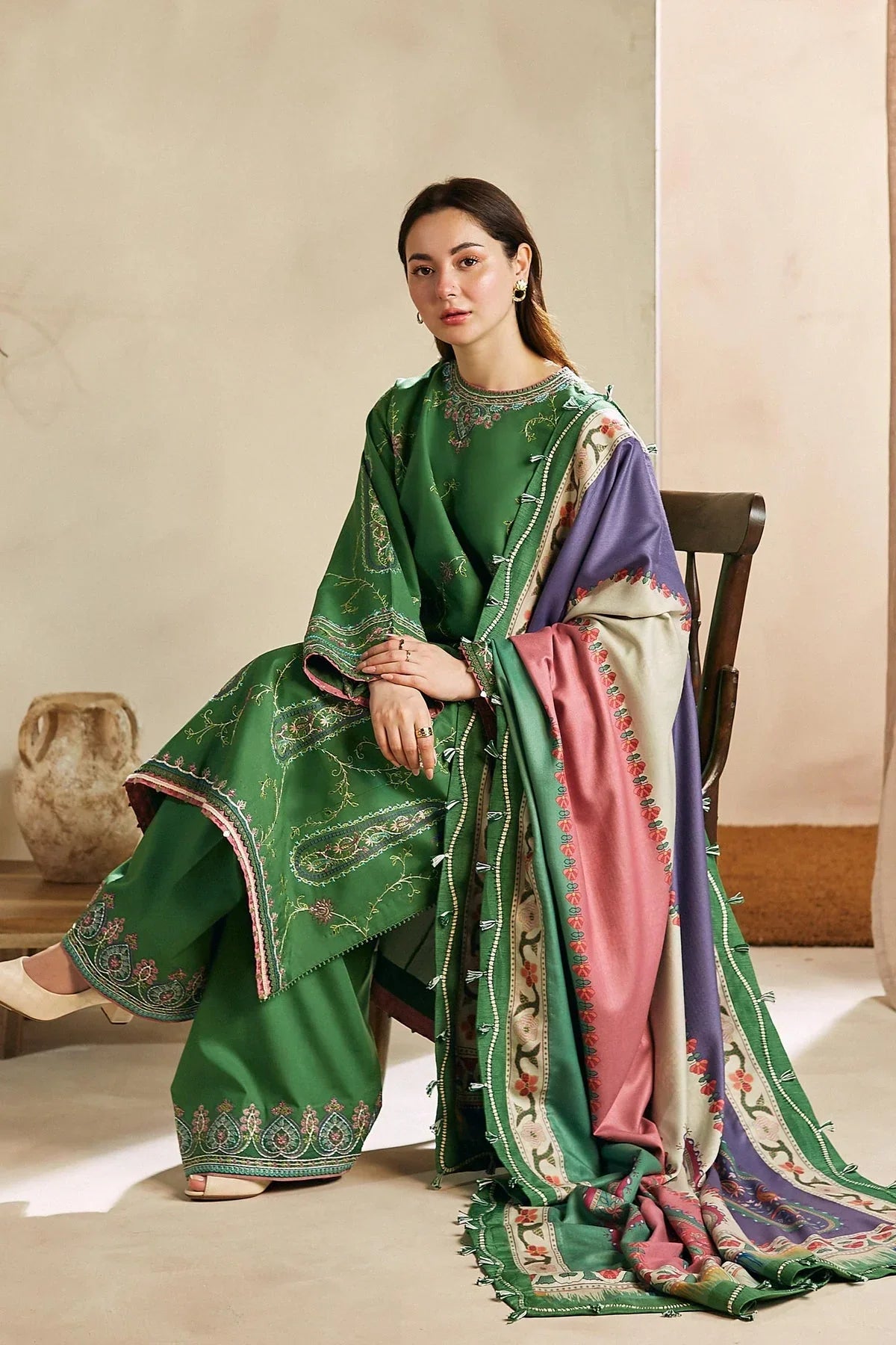 Zara Shahjahan - 3PC Embroided Dhanak Suit -KSH5029