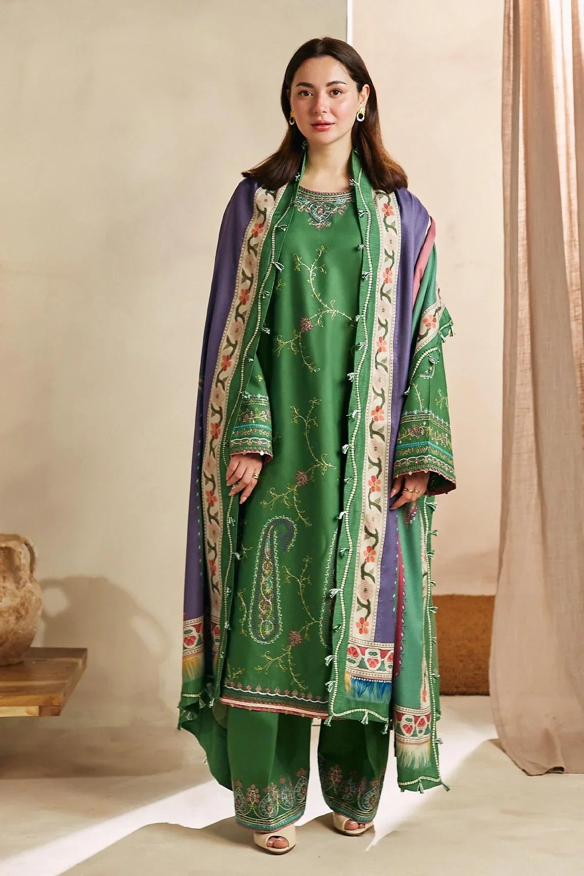 Zara Shahjahan - 3PC Embroided Dhanak Suit -KSH5029