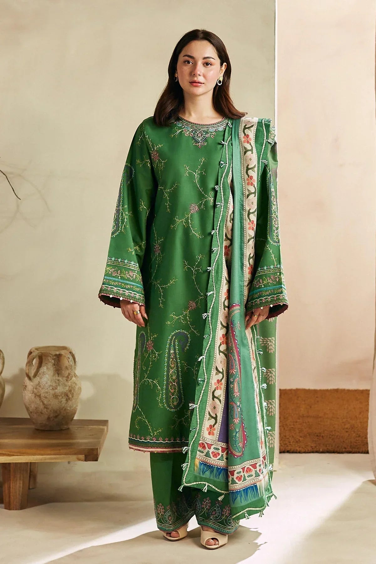 Zara Shahjahan - 3PC Embroided Dhanak Suit -KSH5029