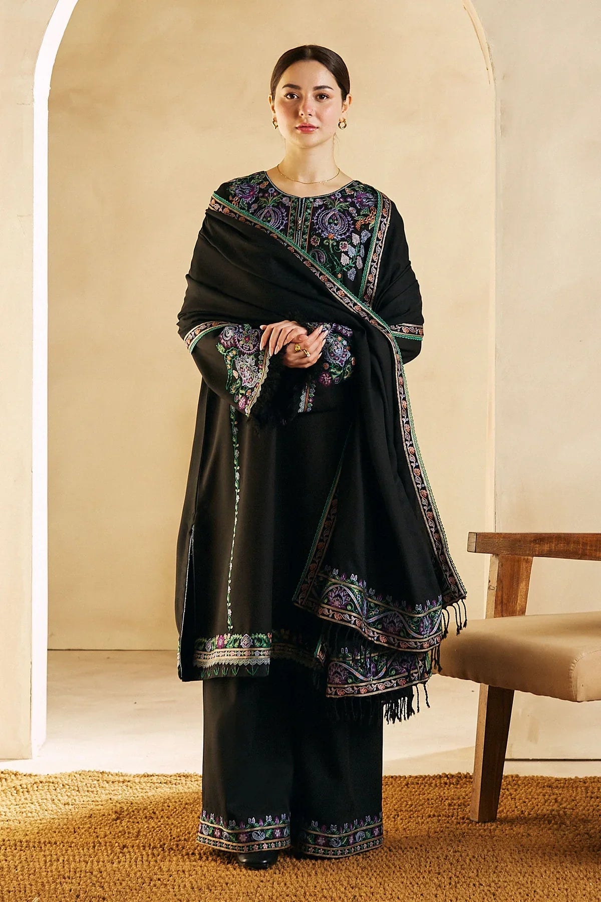 Zara Shahjahan - WOOL MAREENA 3PC EMBROIDERED DRESS D-338