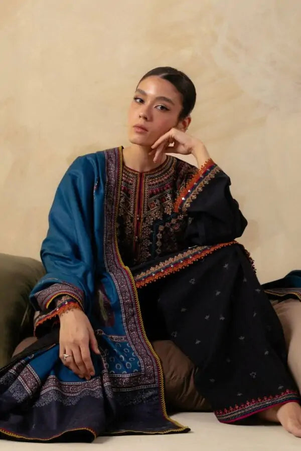 Zara Shahjahan - 3PC Embroided Dhanak Suit -KSH5040