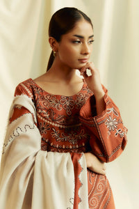 ZARA SHAHJAHAN - 3PC DHANAK EMBROIDERED SHIRT WITH DHANAK EMBROIDERED SHAWL AND TROUSER-KSH5093