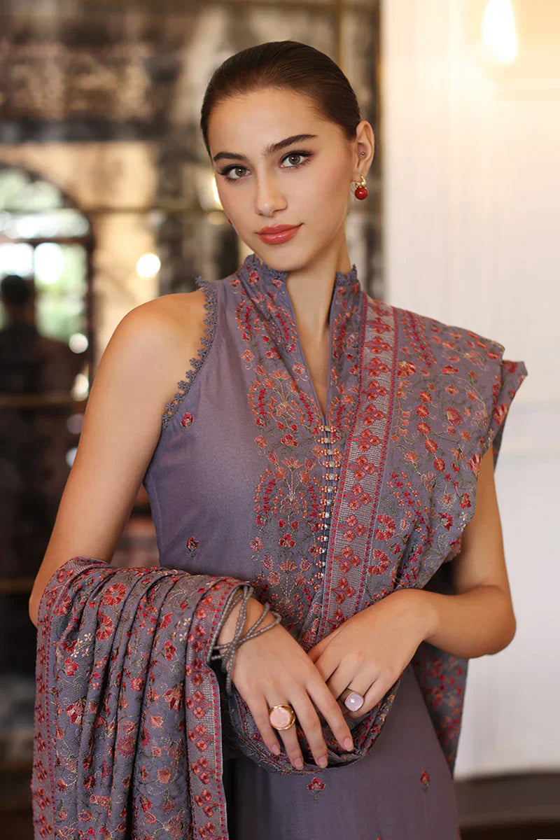 Zara Shahjahan - 3PC Embroided Dhanak Suit - KSH5013