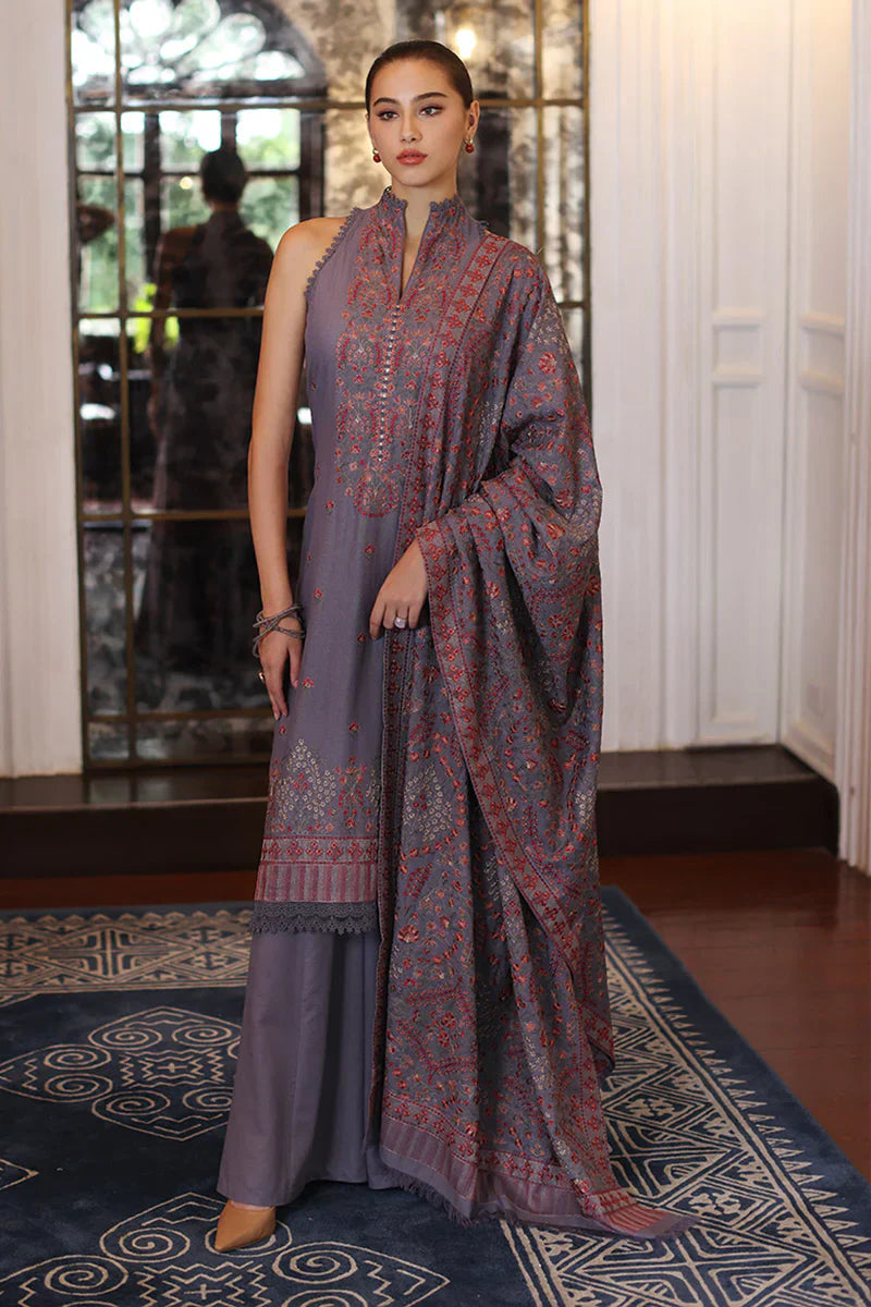 Zara Shahjahan - 3PC Embroided Dhanak Suit - KSH5013